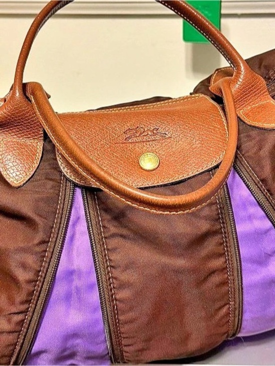 Longchamp Handbags - Longchamp Le Pliage Expandable Tote Brown & Purple Shoulder Bag